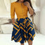 Fashion Women Patchwork A-line Dresses Autumn/Winter Round Neck Printed Belt Party Dress Elegant Office Lady Zipper Dress - Slobuy
