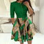 Fashion Women Patchwork A-line Dresses Autumn/Winter Round Neck Printed Belt Party Dress Elegant Office Lady Zipper Dress - Slobuy