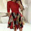 Fashion Women Patchwork A-line Dresses Autumn/Winter Round Neck Printed Belt Party Dress Elegant Office Lady Zipper Dress - Slobuy