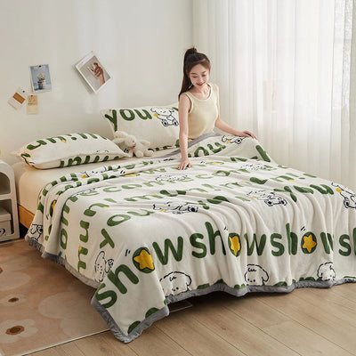 Winter Warm Plaid Blanket Comfortable Blanket Cartoon Bed Cover Solid Color Office Multifunction Travel Blanket - Slobuy