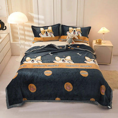 Winter Warm Plaid Blanket Comfortable Blanket Cartoon Bed Cover Solid Color Office Multifunction Travel Blanket - Slobuy