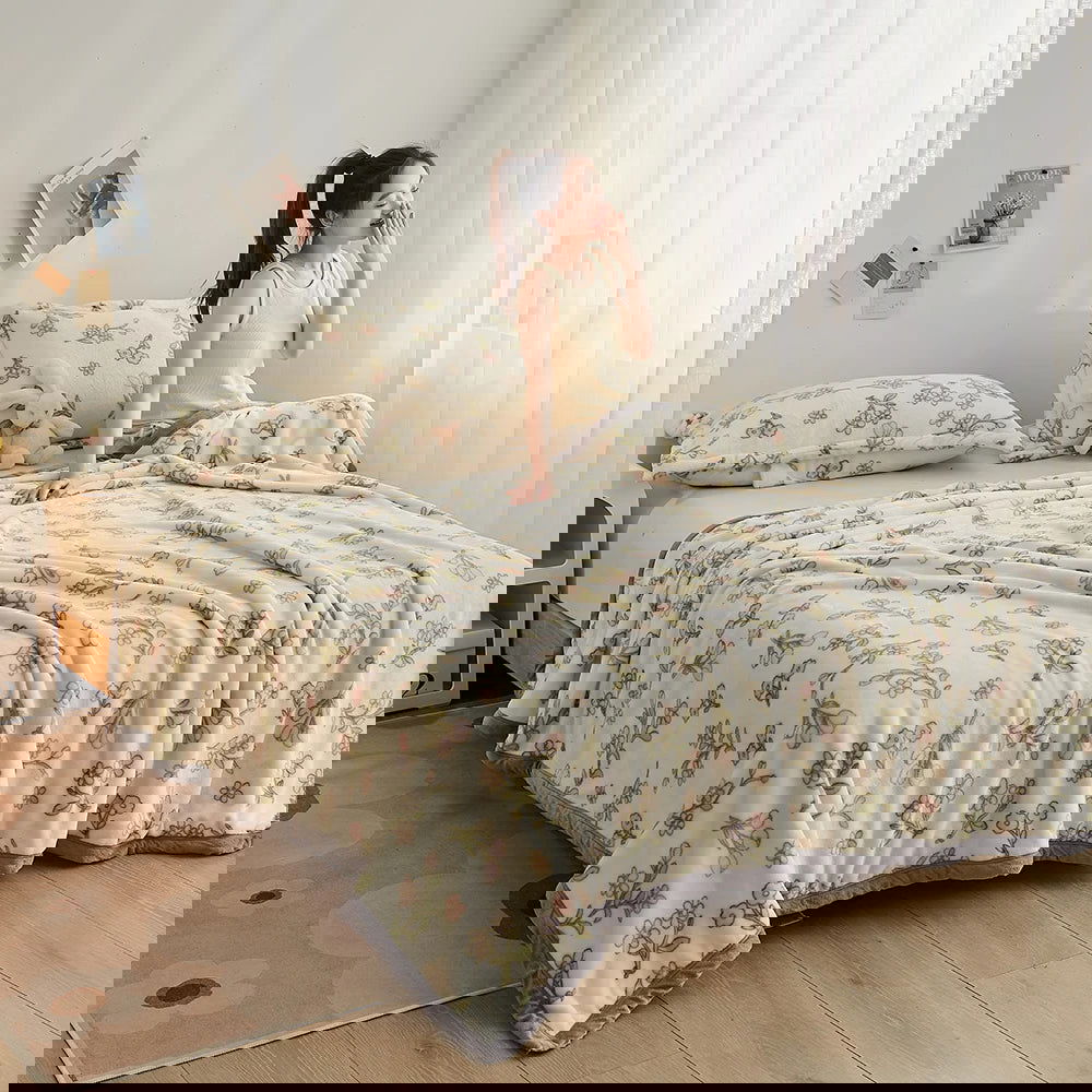 Winter Warm Plaid Blanket Comfortable Blanket Cartoon Bed Cover Solid Color Office Multifunction Travel Blanket - Slobuy