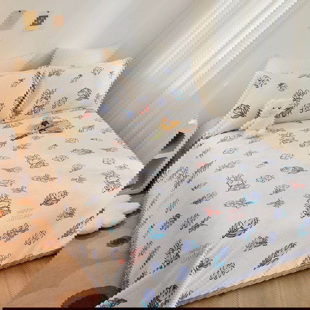 Winter Warm Plaid Blanket Comfortable Blanket Cartoon Bed Cover Solid Color Office Multifunction Travel Blanket - Slobuy