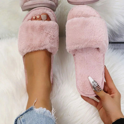 Winter Women Winter House Furry Slippers Non-Slip Casual Indoor Flats Floor Shoes Ladies Flip Flops Warm Shoes Solid Colors - Slobuy