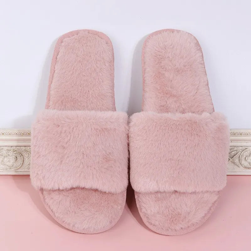 Winter Women Winter House Furry Slippers Non-Slip Casual Indoor Flats Floor Shoes Ladies Flip Flops Warm Shoes Solid Colors - Slobuy