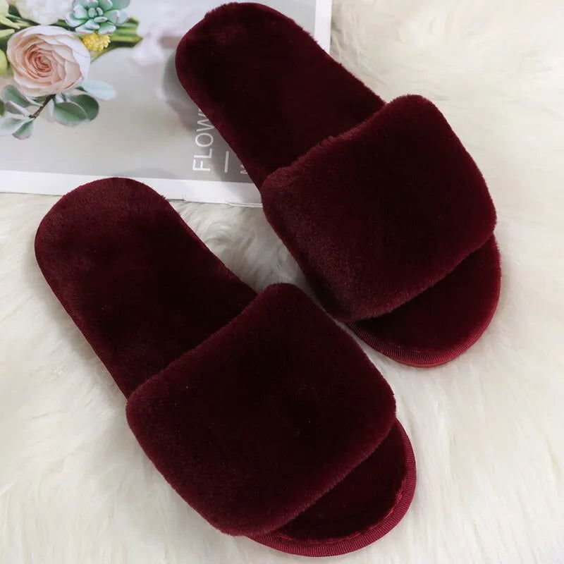 Winter Women Winter House Furry Slippers Non-Slip Casual Indoor Flats Floor Shoes Ladies Flip Flops Warm Shoes Solid Colors - Slobuy