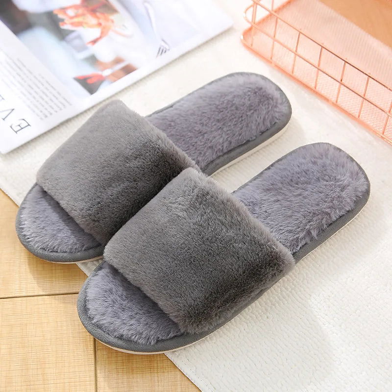 Winter Women Winter House Furry Slippers Non-Slip Casual Indoor Flats Floor Shoes Ladies Flip Flops Warm Shoes Solid Colors - Slobuy