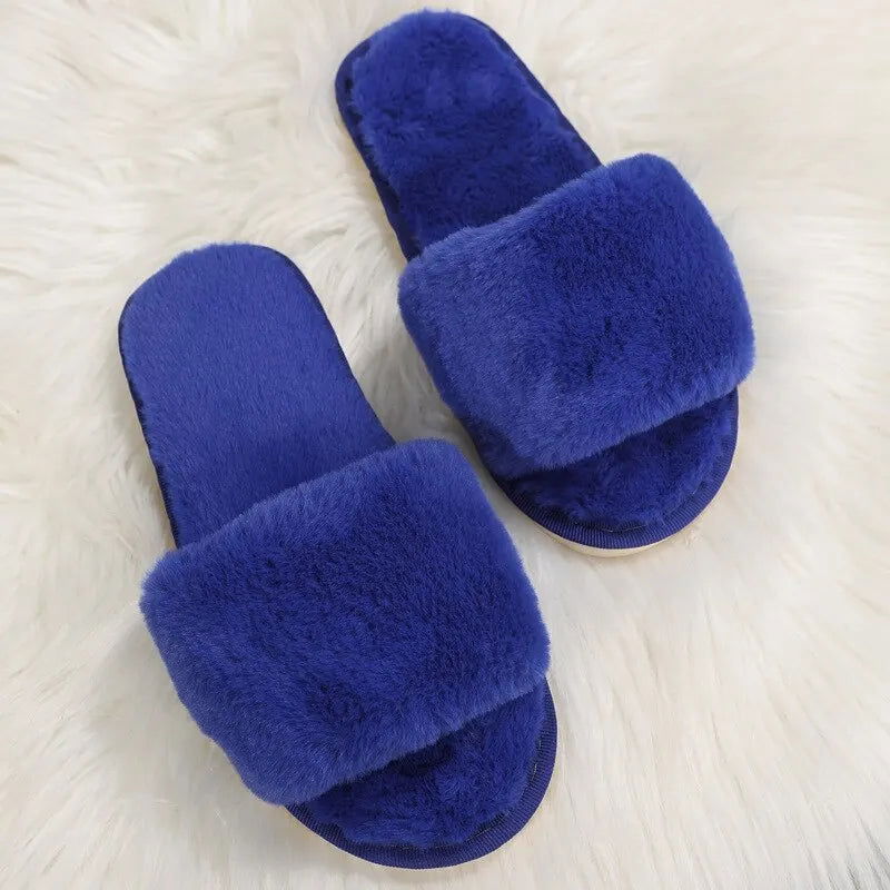 Winter Women Winter House Furry Slippers Non-Slip Casual Indoor Flats Floor Shoes Ladies Flip Flops Warm Shoes Solid Colors - Slobuy