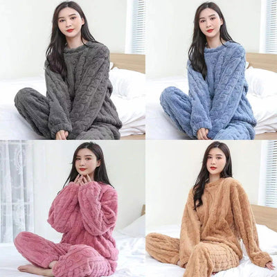 Winter women's two-piece homewear set thickened homewear coral velvet pajamas suit pregnant women loose leisure warm clothing su - Slobuy