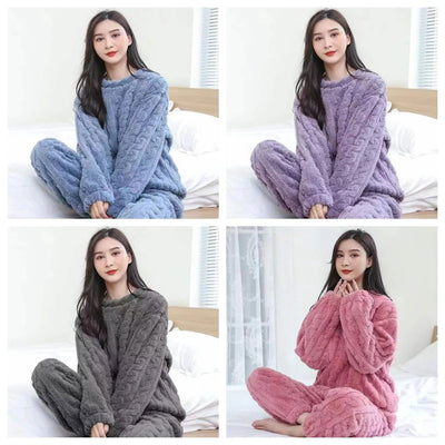 Winter women's two-piece homewear set thickened homewear coral velvet pajamas suit pregnant women loose leisure warm clothing su - Slobuy