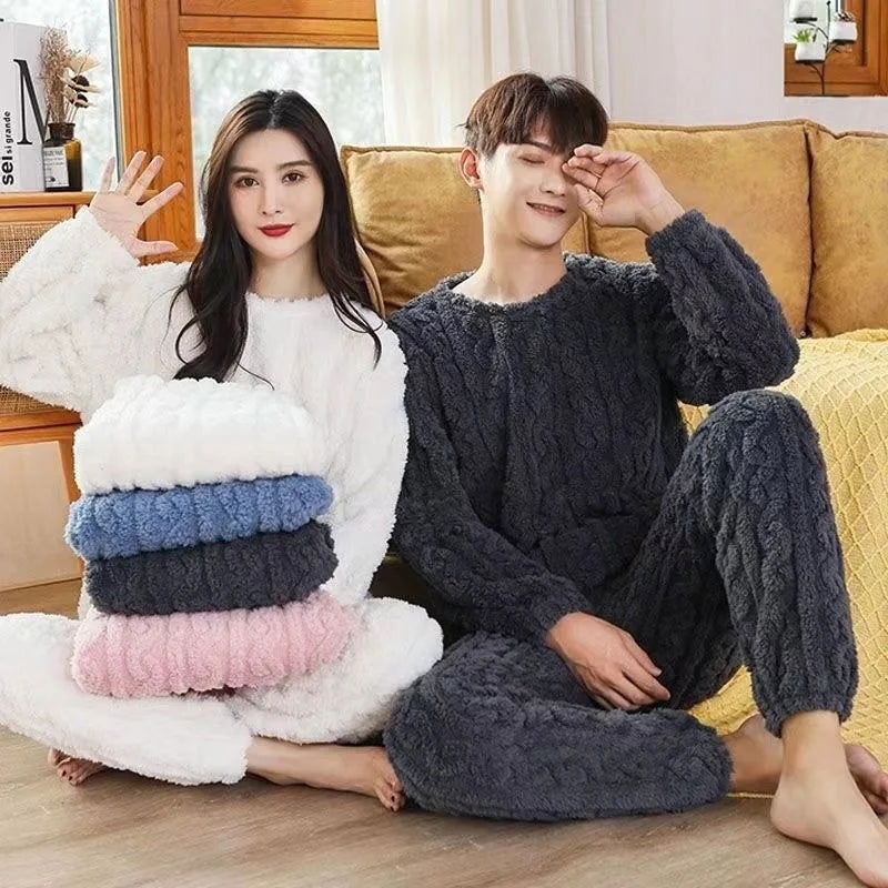 Winter women's two-piece homewear set thickened homewear coral velvet pajamas suit pregnant women loose leisure warm clothing su - Slobuy