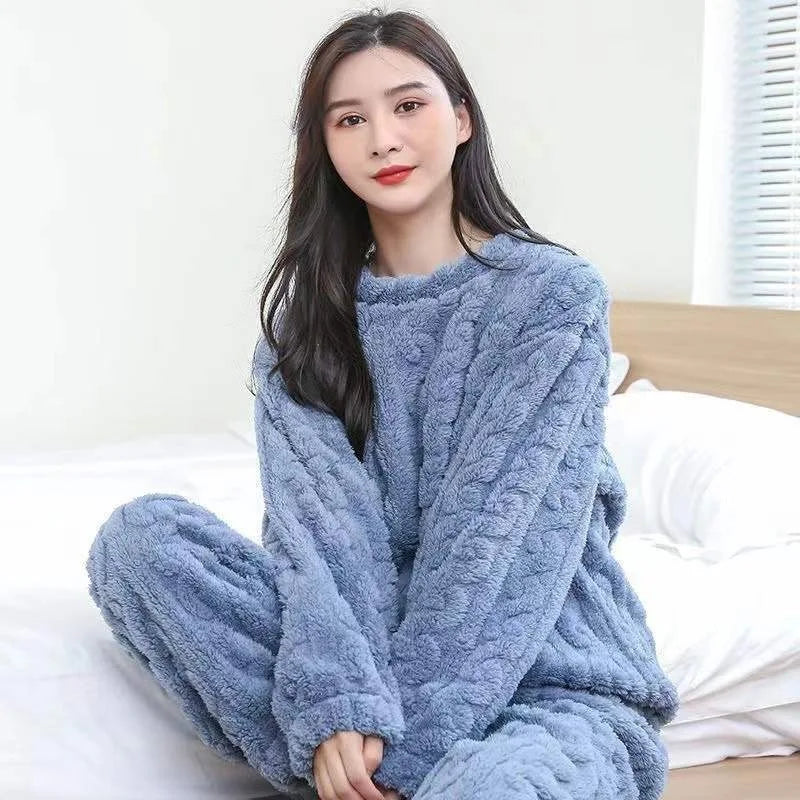 Winter women's two-piece homewear set thickened homewear coral velvet pajamas suit pregnant women loose leisure warm clothing su - Slobuy