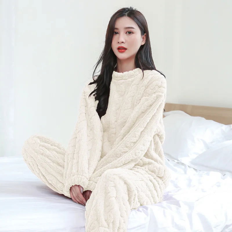 Winter women's two-piece homewear set thickened homewear coral velvet pajamas suit pregnant women loose leisure warm clothing su - Slobuy