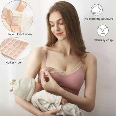 Wireless Front Open Nursing Bra Soft Lace Breathable Seamless Maternity Breastfeeding Bras Maternal Support For Pregnant Women - Slobuy