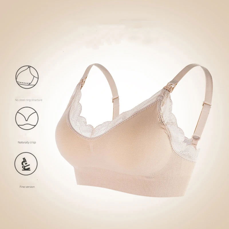 Wireless Front Open Nursing Bra Soft Lace Breathable Seamless Maternity Breastfeeding Bras Maternal Support For Pregnant Women - Slobuy