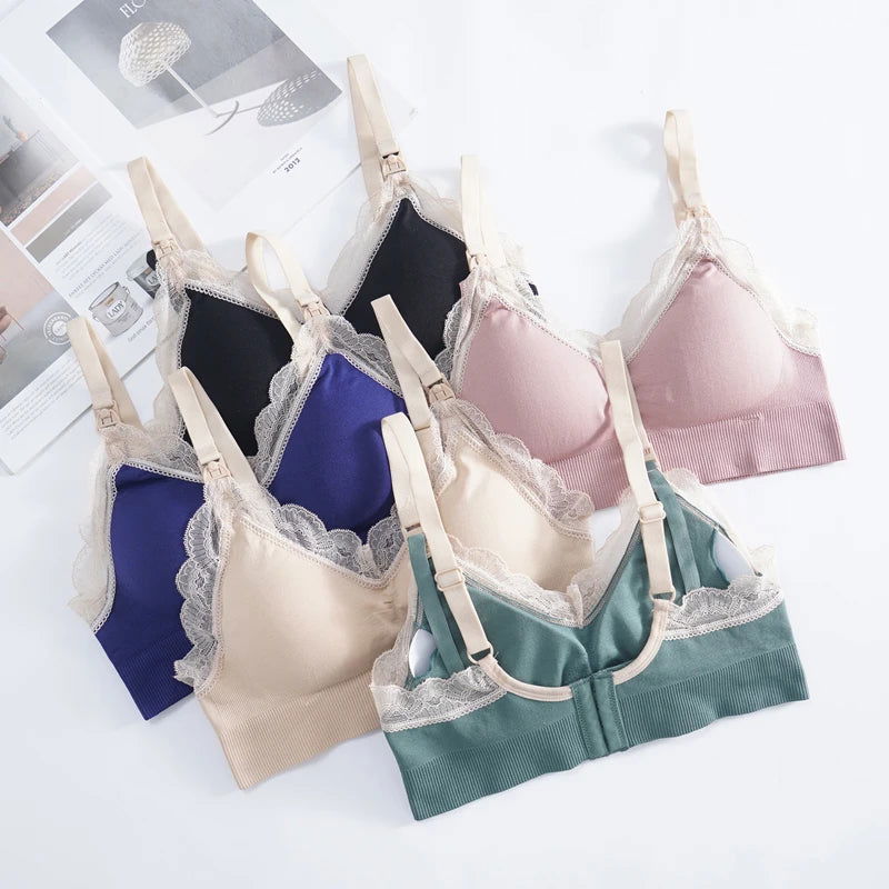 Wireless Front Open Nursing Bra Soft Lace Breathable Seamless Maternity Breastfeeding Bras Maternal Support For Pregnant Women - Slobuy