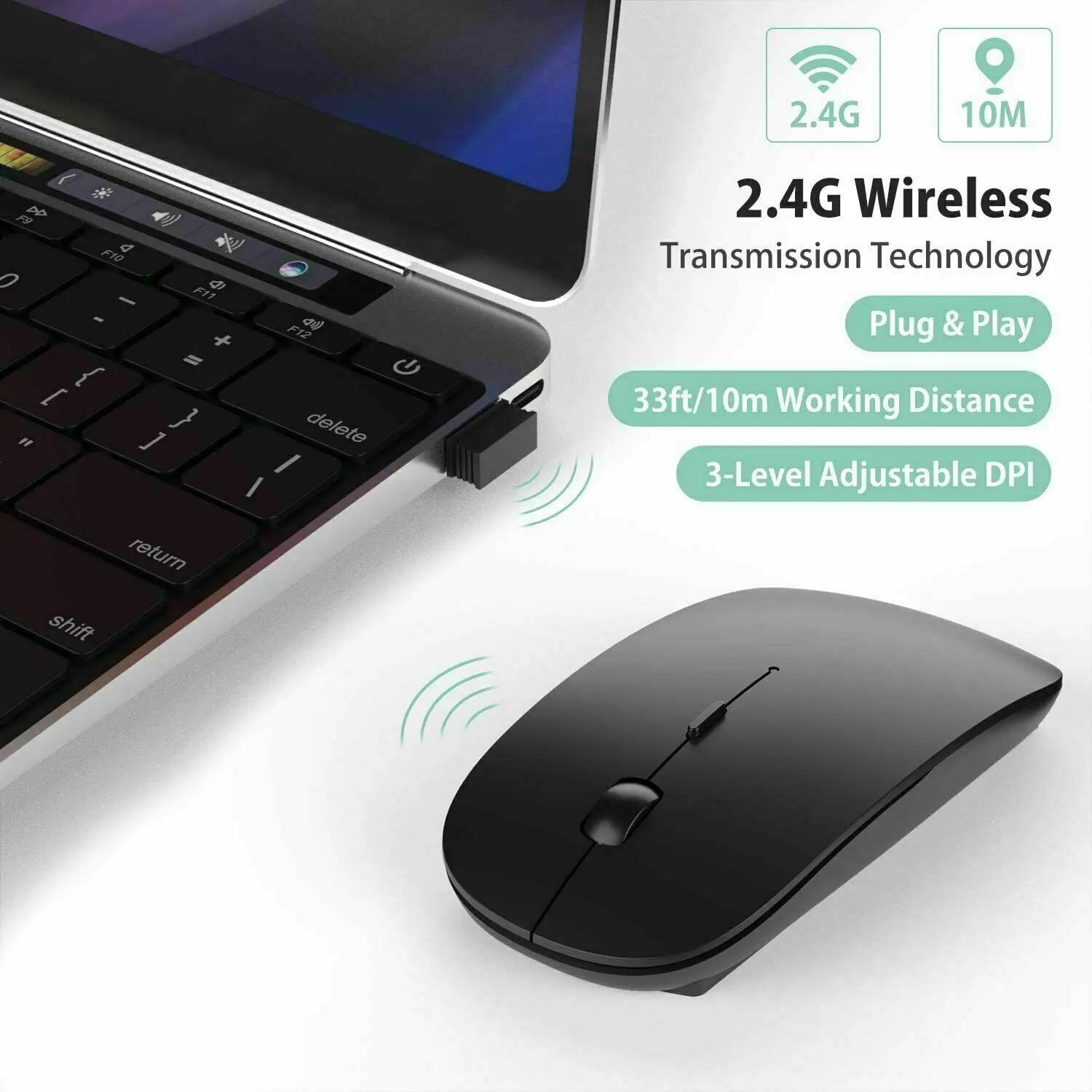 Wireless Mouse 2.4GHz Slim Portable Computer Mice with USB Receiver Gamer 1600DPI for Laptop Desktop PC Computer Accessories - Slobuy