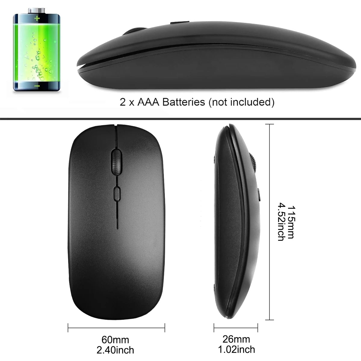 Wireless Mouse 2.4GHz Slim Portable Computer Mice with USB Receiver Gamer 1600DPI for Laptop Desktop PC Computer Accessories - Slobuy