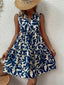 Women Boho Print Mini Dress Summer Elegant Sleeveless V Neck Ruffle A Line Tank Dress Casual Loose Oversize Beach Party Sundress - Slobuy