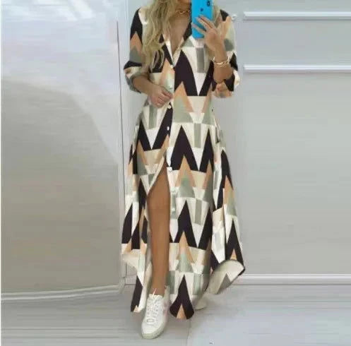 Women Boho Printed Long Shirts Dress Summer Turn-down Collar Long Sleeve Party Dress Female Casual Evening Maxi Dresses Vestidos - Slobuy