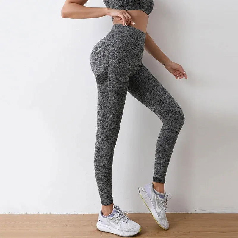 Women Butt Lifting Yoga Leggings Elastic Workout High Waist Tummy Control Ruched Booty Pants Seamless Gym Compression Tights - Slobuy