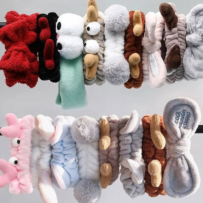 Women Coral Fleece Elastic Hair BandsSoft Wash Face Hairbands Bow Headband Hair Accessories Girls Sweet Cute Headwear - Slobuy