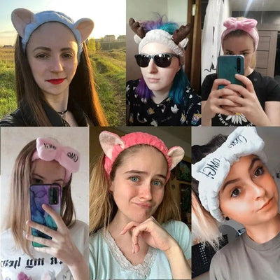 Women Coral Fleece Elastic Hair BandsSoft Wash Face Hairbands Bow Headband Hair Accessories Girls Sweet Cute Headwear - Slobuy
