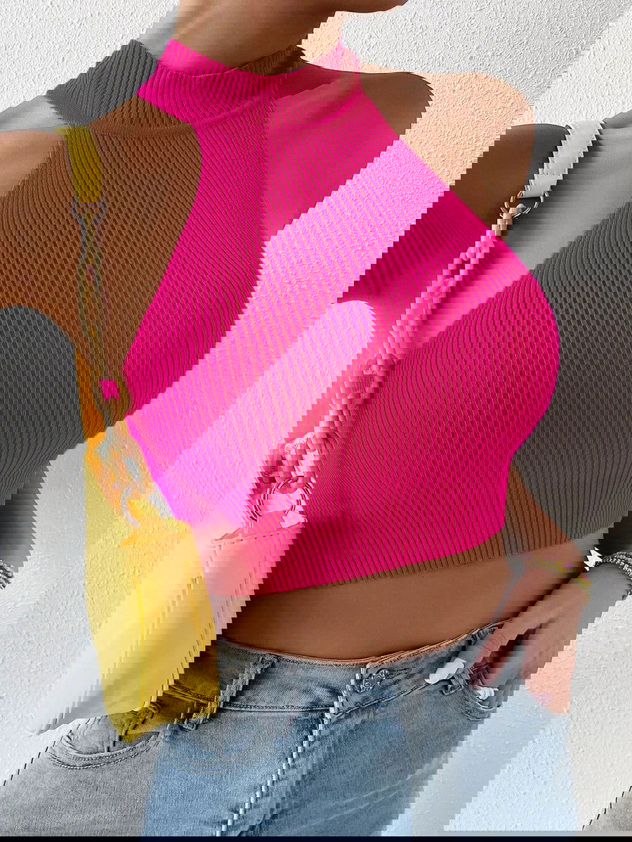 Women Dopamine Basics Solid Casual Sexy Ribbed Knit Sleeveless Corset Halter Crossfit Crop Tops Y2k Clothes Femme Stretch Tank - Slobuy