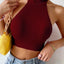 Women Dopamine Basics Solid Casual Sexy Ribbed Knit Sleeveless Corset Halter Crossfit Crop Tops Y2k Clothes Femme Stretch Tank - Slobuy