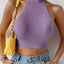 Women Dopamine Basics Solid Casual Sexy Ribbed Knit Sleeveless Corset Halter Crossfit Crop Tops Y2k Clothes Femme Stretch Tank - Slobuy