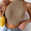 Women Dopamine Basics Solid Casual Sexy Ribbed Knit Sleeveless Corset Halter Crossfit Crop Tops Y2k Clothes Femme Stretch Tank - Slobuy