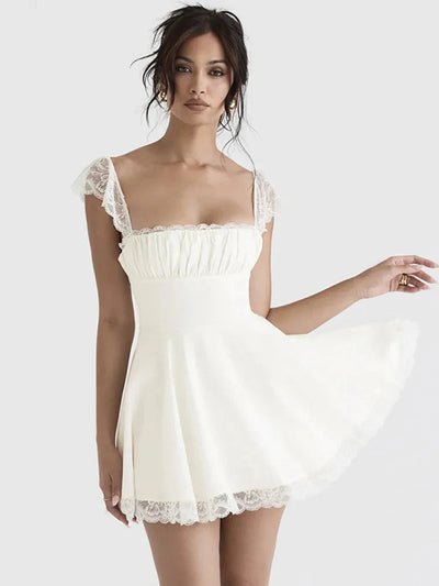 Women Fashion Long Lace Dress Summer Elegant Strap Sexy Beach Party Dress Open Back Strap Sleeveless Girl - Slobuy