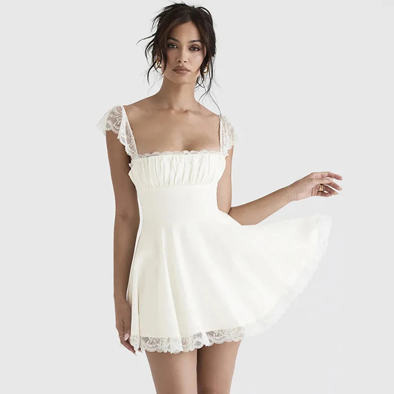 Women Fashion Long Lace Dress Summer Elegant Strap Sexy Beach Party Dress Open Back Strap Sleeveless Girl - Slobuy