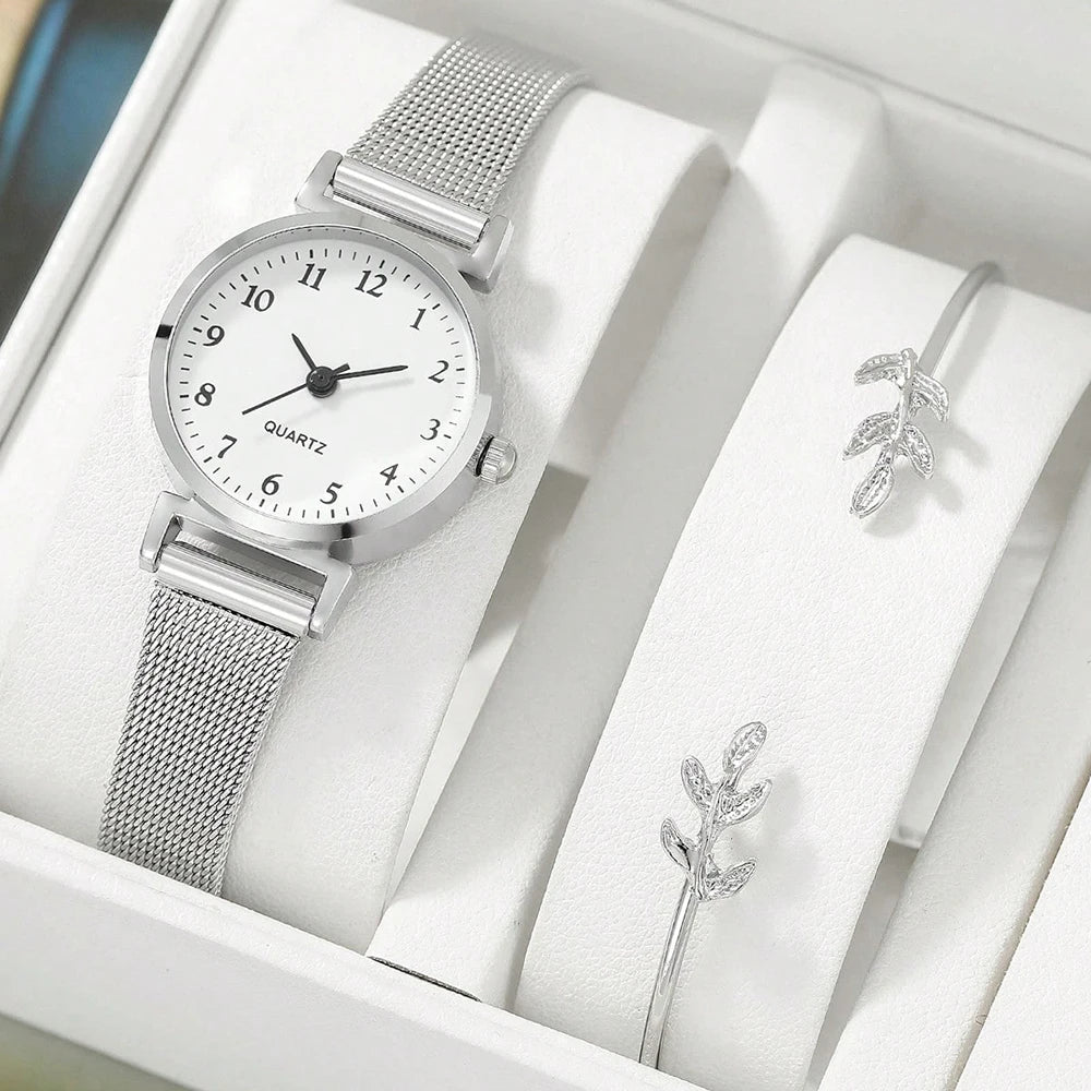 Women Fashion Watch Casual Bracelet Watches Set Ladies Simple Dial Quartz Wristwatches Dress Clock Montre Femme - Slobuy