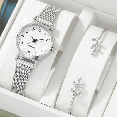Women Fashion Watch Casual Bracelet Watches Set Ladies Simple Dial Quartz Wristwatches Dress Clock Montre Femme - Slobuy