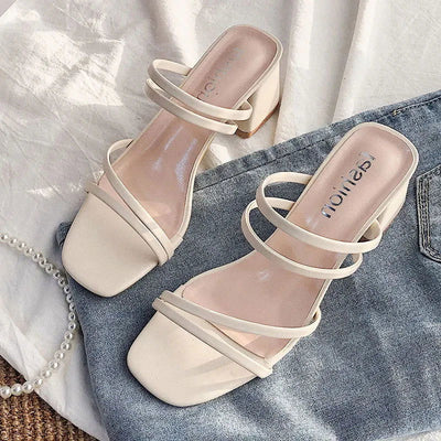 Women High Heel Sandals Summer Casual Female Shoes Woman Square Heel Open Toe Ankle Strap Ladies Sandalias Wedge Shoe 2022 New - Slobuy