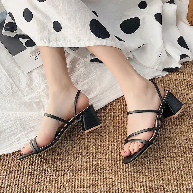 Women High Heel Sandals Summer Casual Female Shoes Woman Square Heel Open Toe Ankle Strap Ladies Sandalias Wedge Shoe 2022 New - Slobuy