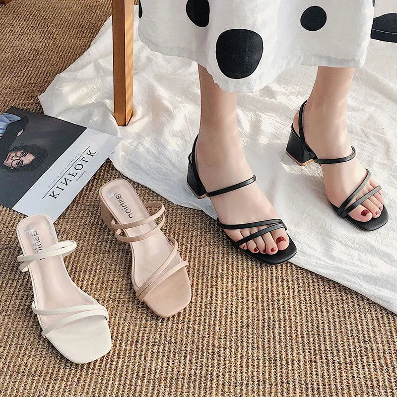 Women High Heel Sandals Summer Casual Female Shoes Woman Square Heel Open Toe Ankle Strap Ladies Sandalias Wedge Shoe 2022 New - Slobuy