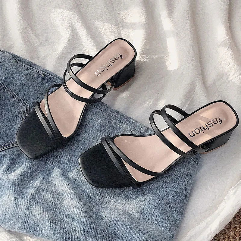 Women High Heel Sandals Summer Casual Female Shoes Woman Square Heel Open Toe Ankle Strap Ladies Sandalias Wedge Shoe 2022 New - Slobuy