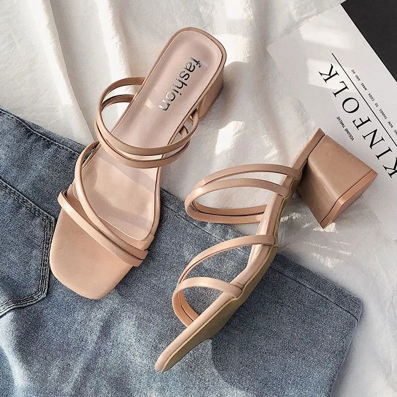 Women High Heel Sandals Summer Casual Female Shoes Woman Square Heel Open Toe Ankle Strap Ladies Sandalias Wedge Shoe 2022 New - Slobuy