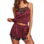 Women Ice Silk Pajamas Sleepwear Pajama Set Nightgowns Nightdress Camisole Shorts Black Red L XL Lace Casual Sexy Smooth - Slobuy