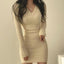 Women Knit Slim Sexy Bodycon Dress V-Neck Long Sleeve Dress Solid Casual Midi Sweater Dress For Women 2023 Autumn Winter - Slobuy