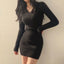 Women Knit Slim Sexy Bodycon Dress V-Neck Long Sleeve Dress Solid Casual Midi Sweater Dress For Women 2023 Autumn Winter - Slobuy