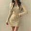 Women Knit Slim Sexy Bodycon Dress V-Neck Long Sleeve Dress Solid Casual Midi Sweater Dress For Women 2023 Autumn Winter - Slobuy