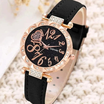 Women Luxury Watch Ring Necklace Earrings Rhinestone Love Dial Fashion Wristwatch Female Casual Ladies Watches Set Clock - Slobuy