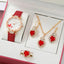 Women Luxury Watch Ring Necklace Earrings Rhinestone Love Dial Fashion Wristwatch Female Casual Ladies Watches Set Clock - Slobuy
