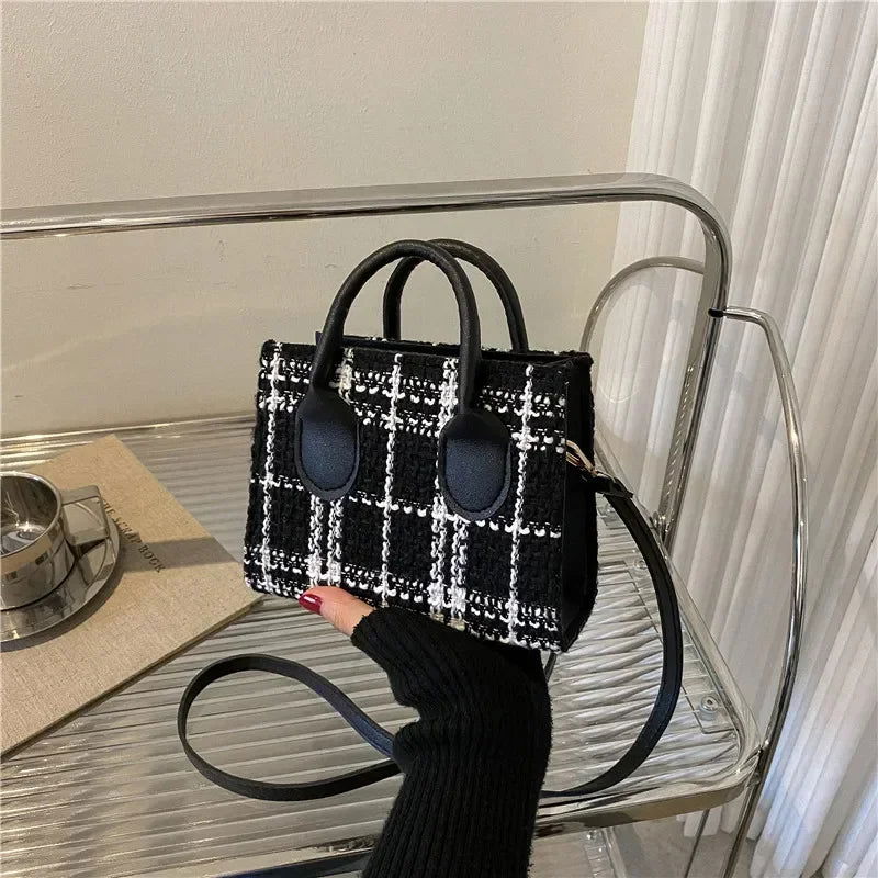 Women Mini Handbag Ladies Pouch Fashion Check Pattern Shoulder Bag Crossbody Messanger Bag Lightweight Simple Elegant Tote Bag - Slobuy