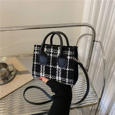 Women Mini Handbag Ladies Pouch Fashion Check Pattern Shoulder Bag Crossbody Messanger Bag Lightweight Simple Elegant Tote Bag - Slobuy