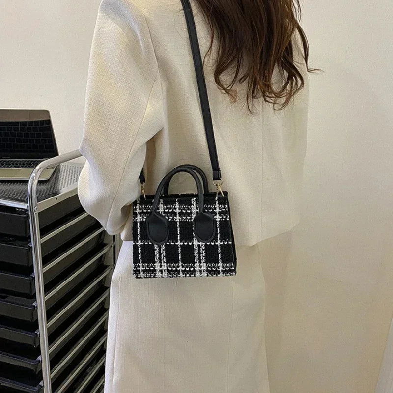 Women Mini Handbag Ladies Pouch Fashion Check Pattern Shoulder Bag Crossbody Messanger Bag Lightweight Simple Elegant Tote Bag - Slobuy