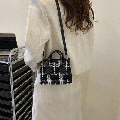 Women Mini Handbag Ladies Pouch Fashion Check Pattern Shoulder Bag Crossbody Messanger Bag Lightweight Simple Elegant Tote Bag - Slobuy
